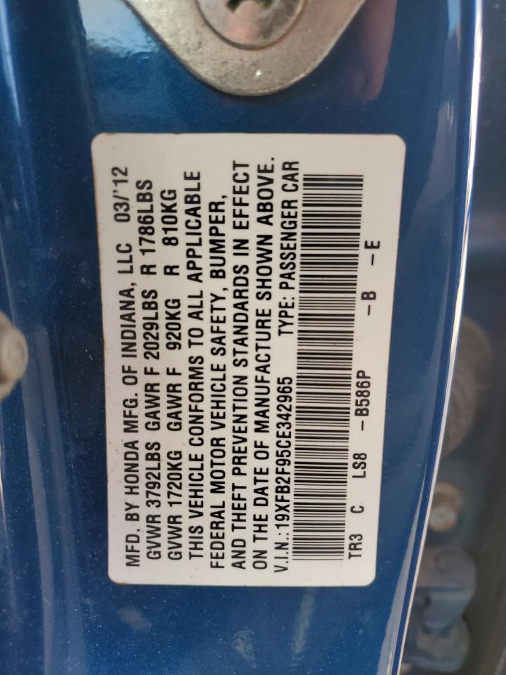 2012 Honda Civic Exl VIN: 19XFB2F95CE342965 Lot: 85781725