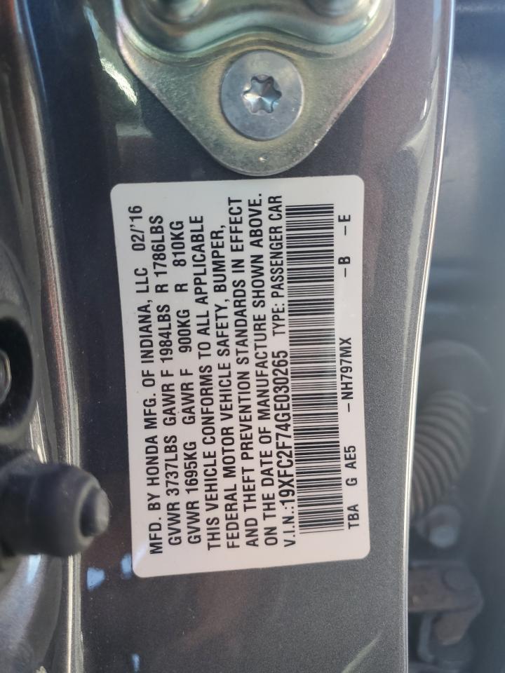 2016 Honda Civic Ex VIN: 19XFC2F74GE030265 Lot: 82405265
