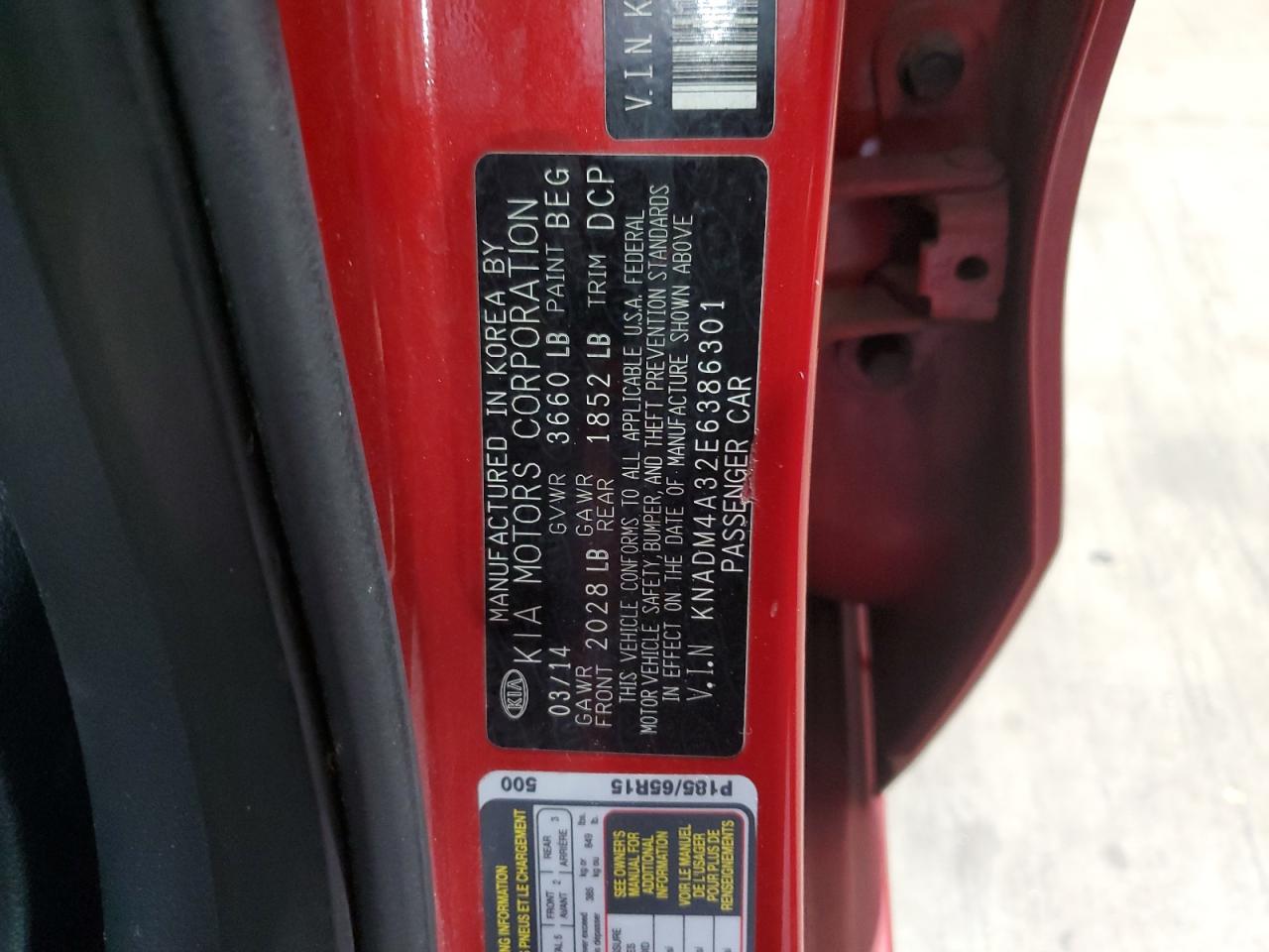 2014 Kia Rio Lx VIN: KNADM4A32E6386301 Lot: 89861775