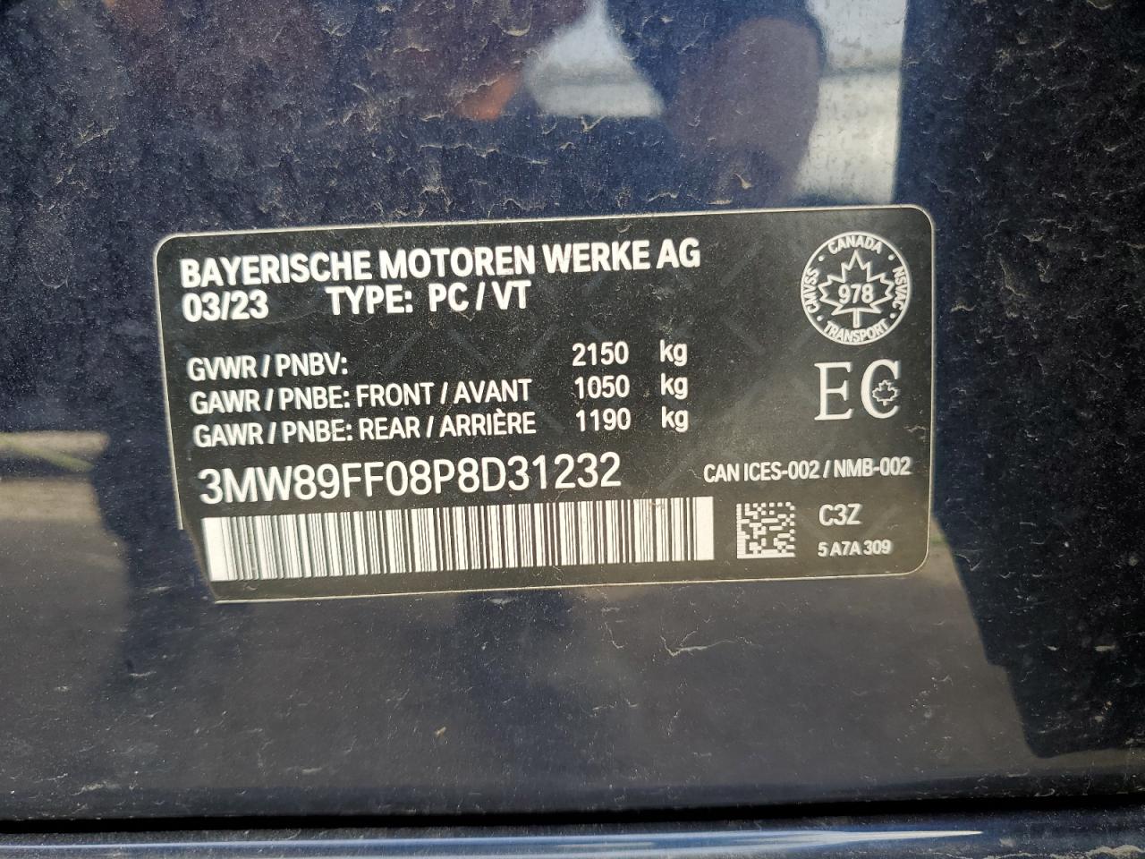 2023 BMW 330Xi VIN: 3MW89FF08P8D31232 Lot: 85262315