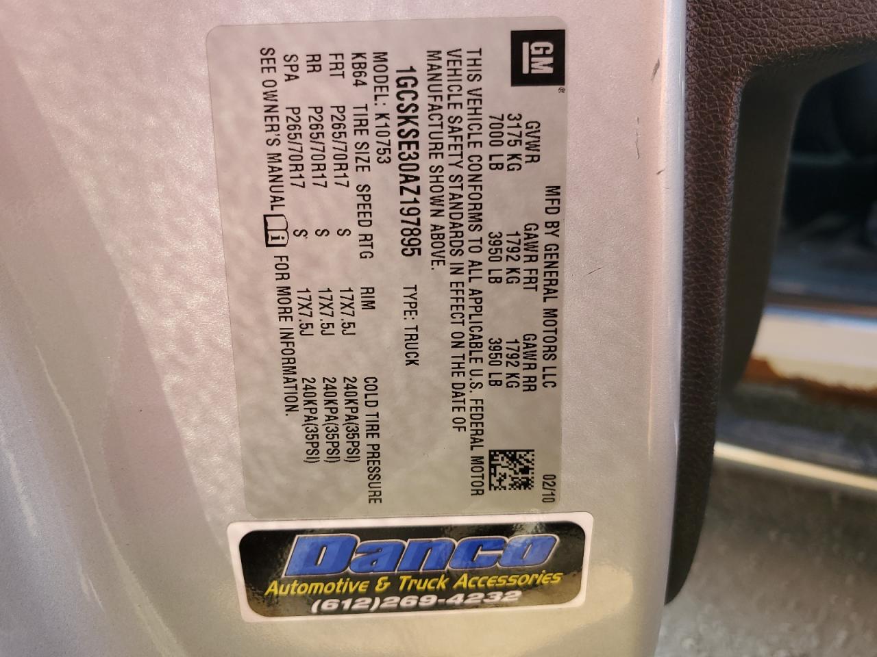 2010 Chevrolet Silverado K1500 Lt VIN: 1GCSKSE30AZ197895 Lot: 85103335