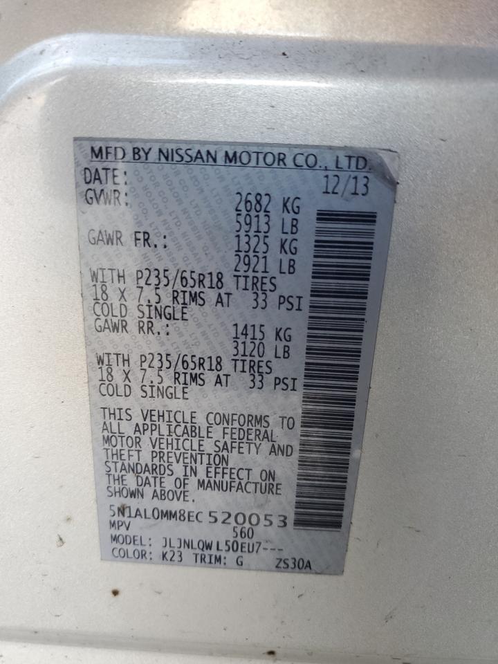 2014 Infiniti Qx60 VIN: 5N1AL0MM8EC520053 Lot: 82253955