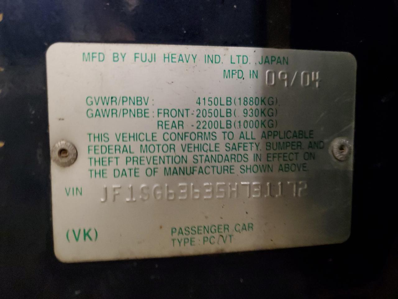 2005 Subaru Forester 2.5X VIN: JF1SG63635H731172 Lot: 82263935