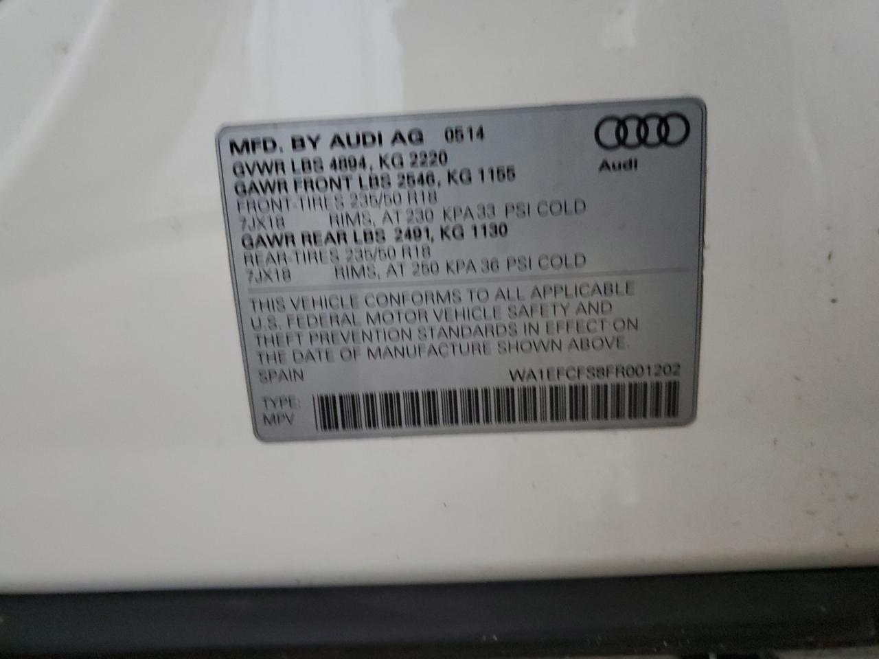 2015 Audi Q3 Premium Plus VIN: WA1EFCFS8FR001202 Lot: 85382725