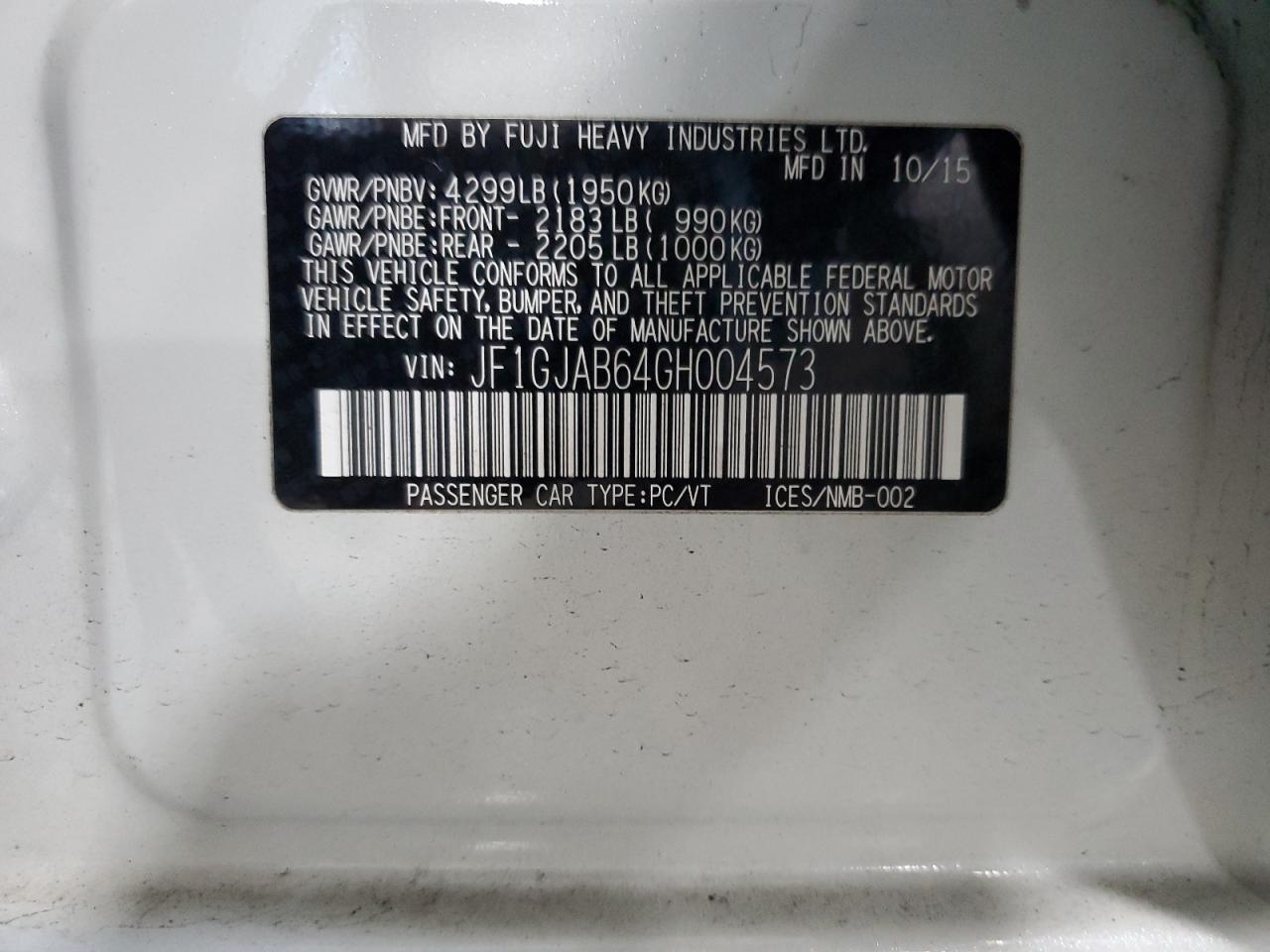 2016 Subaru Impreza Premium VIN: JF1GJAB64GH004573 Lot: 85152965