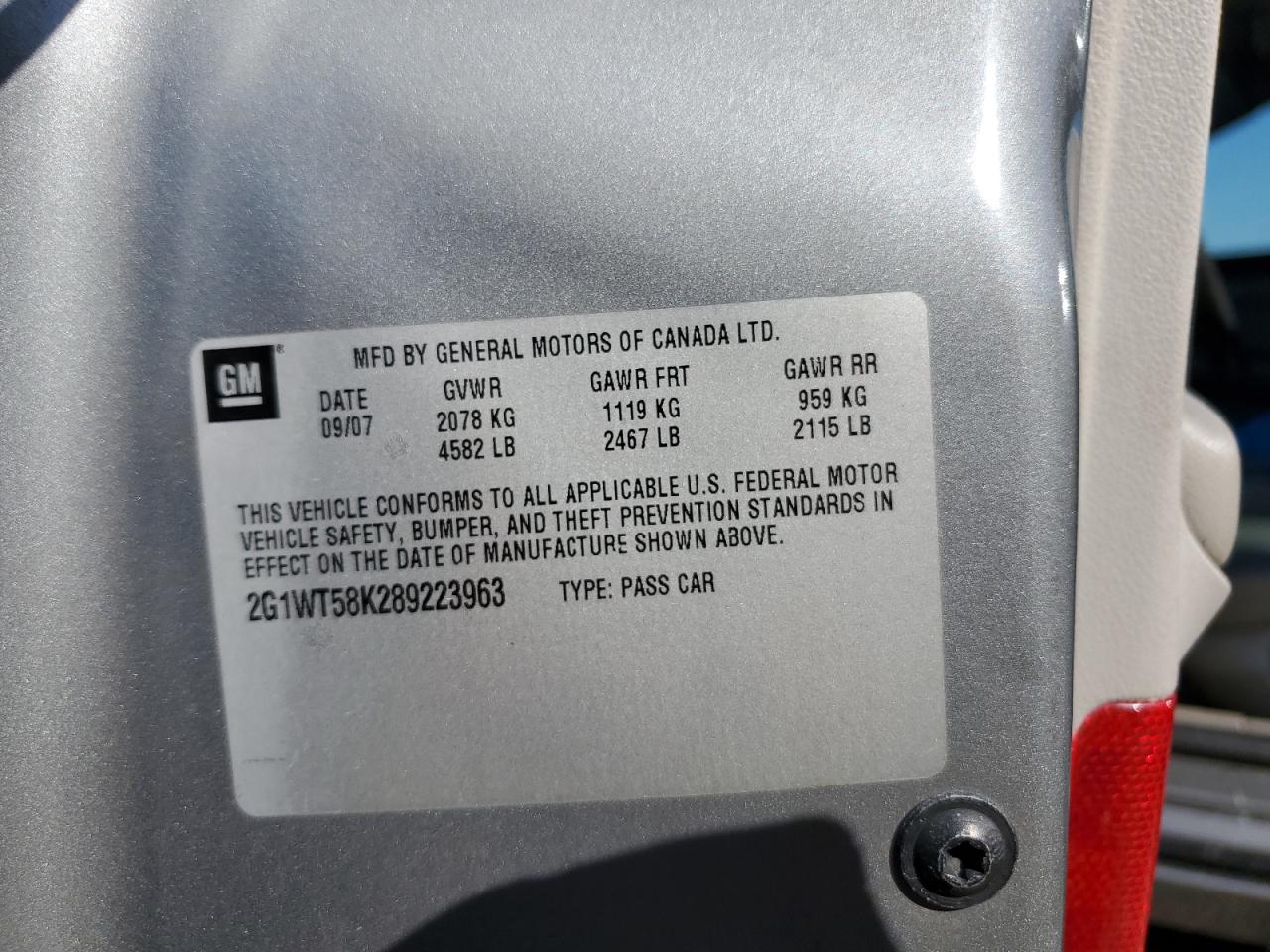 2008 Chevrolet Impala Lt VIN: 2G1WT58K289223963 Lot: 84894445