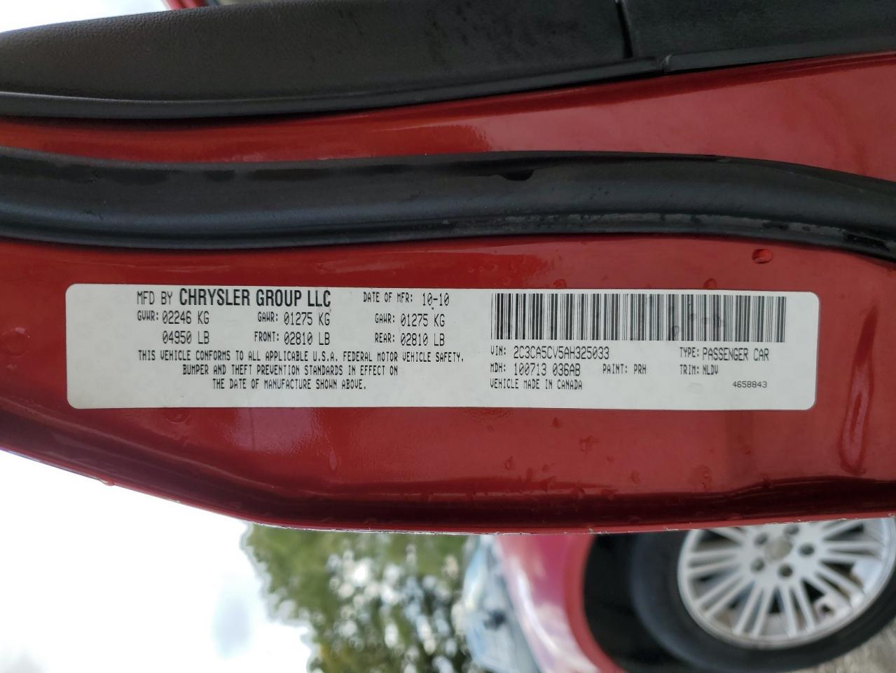 2010 Chrysler 300 Touring VIN: 2C3CA5CV5AH325033 Lot: 86857975