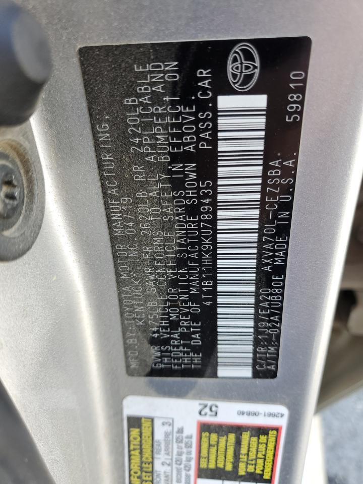 2019 Toyota Camry L VIN: 4T1B11HK9KU789435 Lot: 85765485