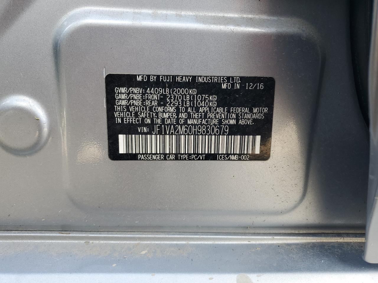 2017 Subaru Wrx Sti VIN: JF1VA2M60H9830679 Lot: 82454455