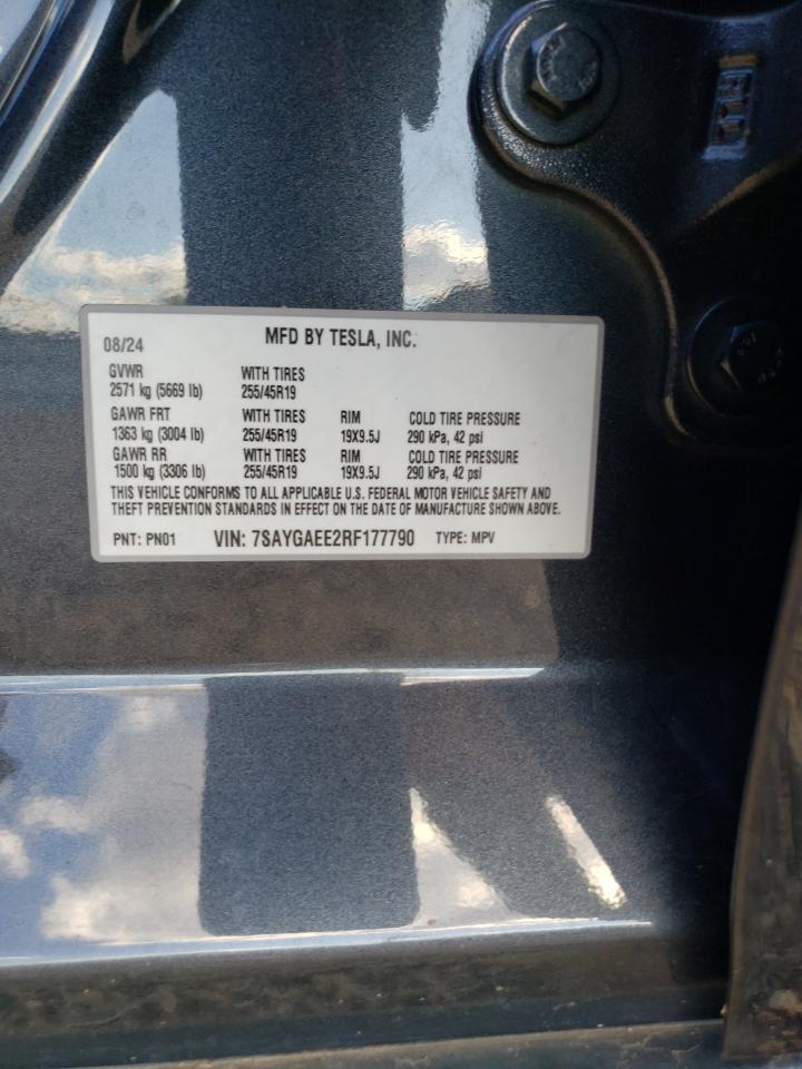 2024 Tesla Model Y VIN: 7SAYGAEE2RF177790 Lot: 89865165