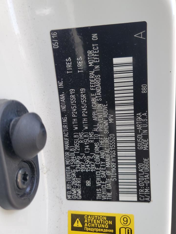 2016 Toyota Highlander Limited VIN: 5TDYKRFH1GS155520 Lot: 82373675