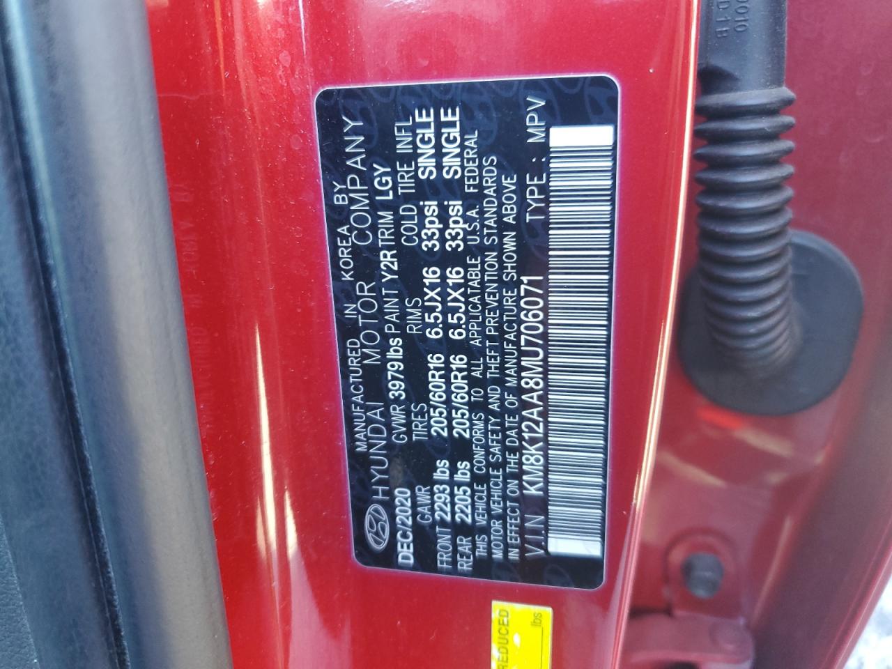 2021 Hyundai Kona Se VIN: KM8K12AA8MU706071 Lot: 84789345