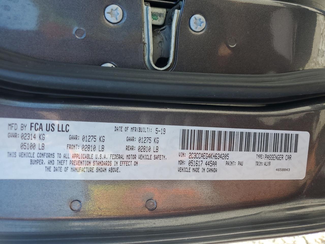 2019 Chrysler 300 Limited VIN: 2C3CCAEG4KH634205 Lot: 85376655