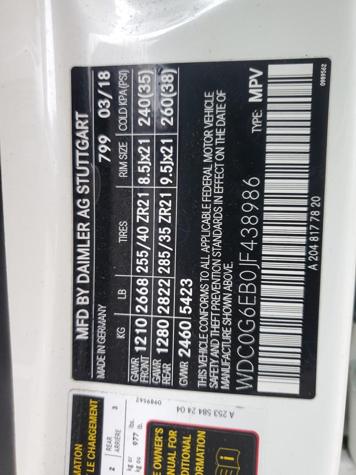 2018 Mercedes-Benz Glc 43 4Matic Amg VIN: WDC0G6EB0JF438986 Lot: 90674415