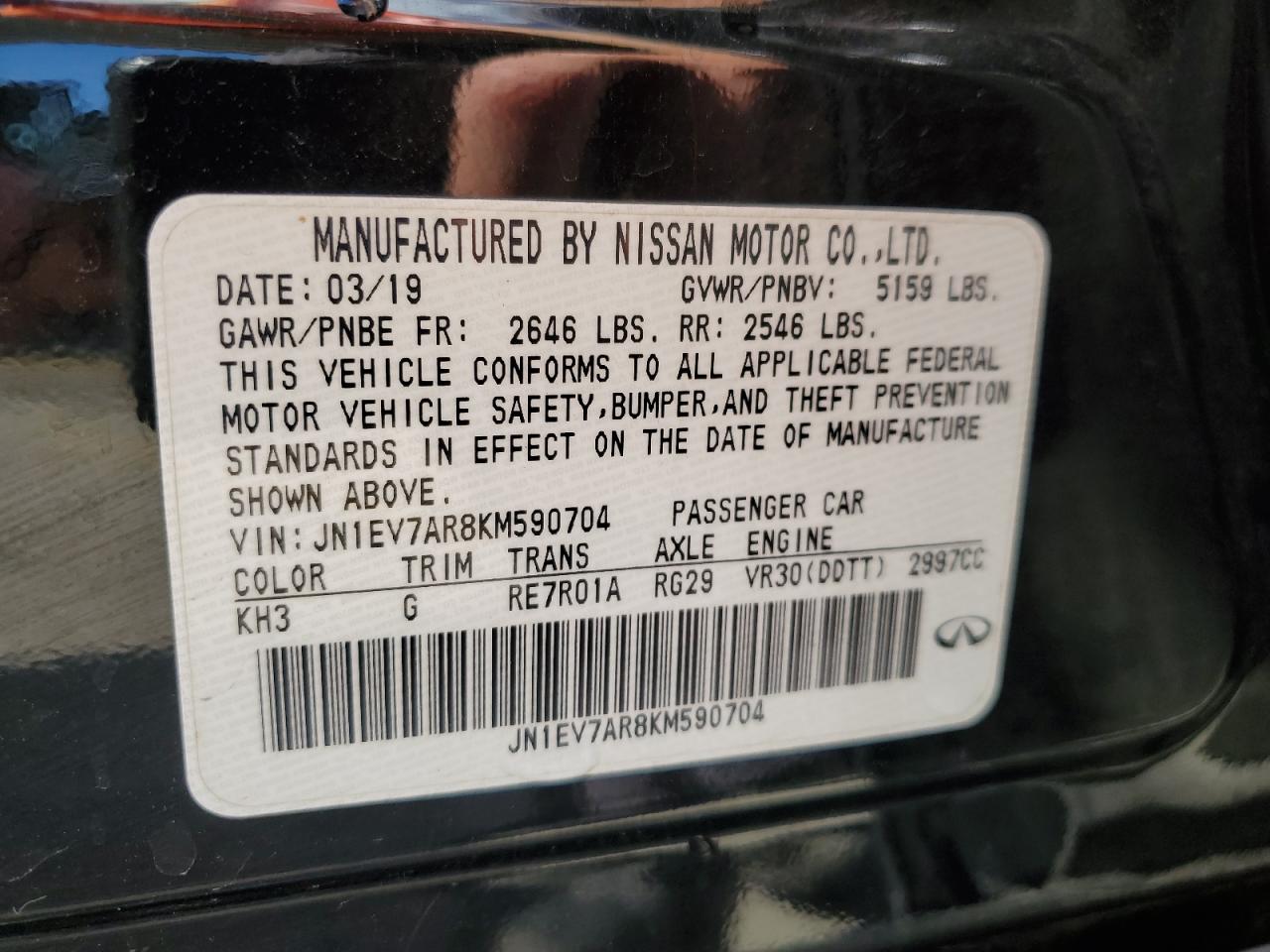 2019 Infiniti Q50 Luxe VIN: JN1EV7AR8KM590704 Lot: 84868395