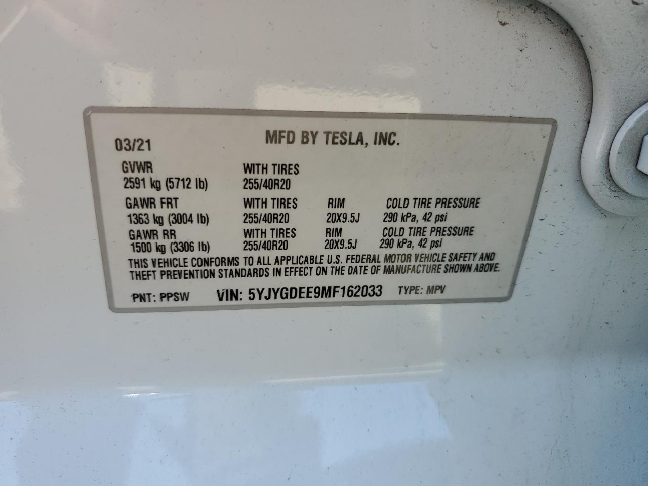 2021 Tesla Model Y VIN: 5YJYGDEE9MF162033 Lot: 90326785