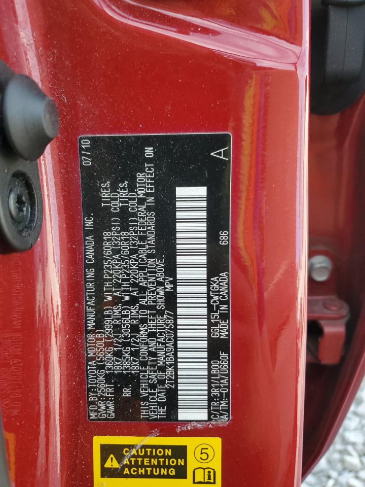 2010 Lexus Rx 350 VIN: 2T2BK1BA9AC075877 Lot: 82498465