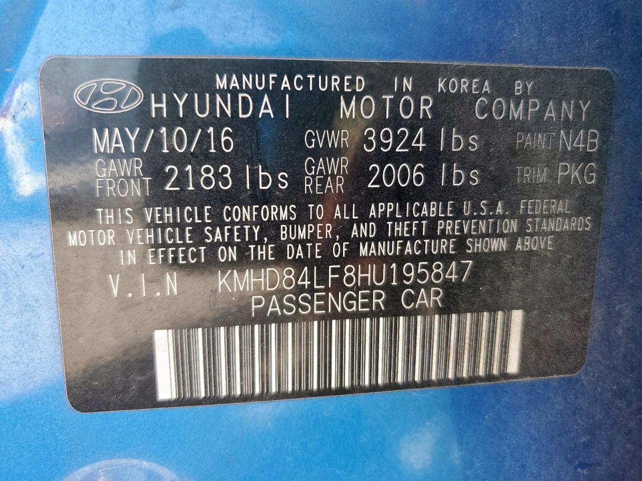 2017 Hyundai Elantra Se VIN: KMHD84LF8HU195847 Lot: 85873475