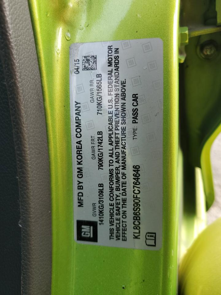 2015 Chevrolet Spark Ls VIN: KL8CB6S90FC764646 Lot: 85700165