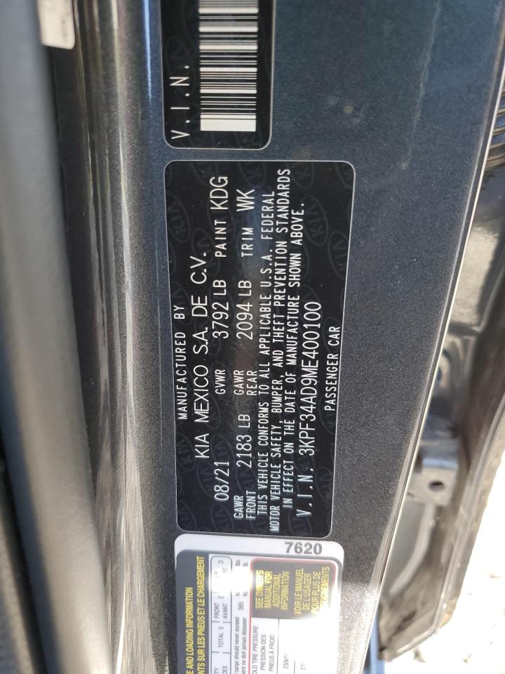 2021 Kia Forte Gt Line VIN: 3KPF34AD9ME400100 Lot: 87073415