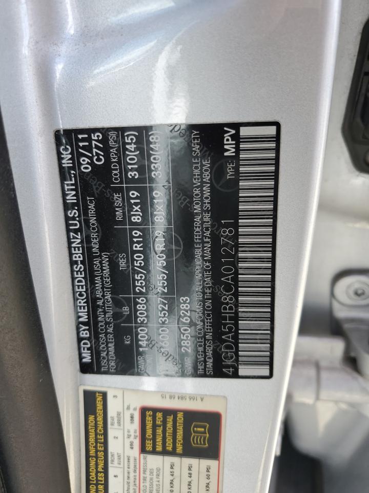 2012 Mercedes-Benz Ml 350 4Matic VIN: 4JGDA5HB8CA012781 Lot: 86079195