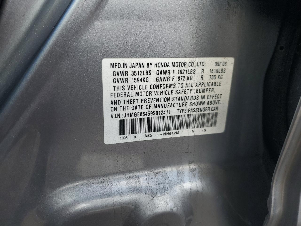 2009 Honda Fit Sport VIN: JHMGE88459S012411 Lot: 82374695