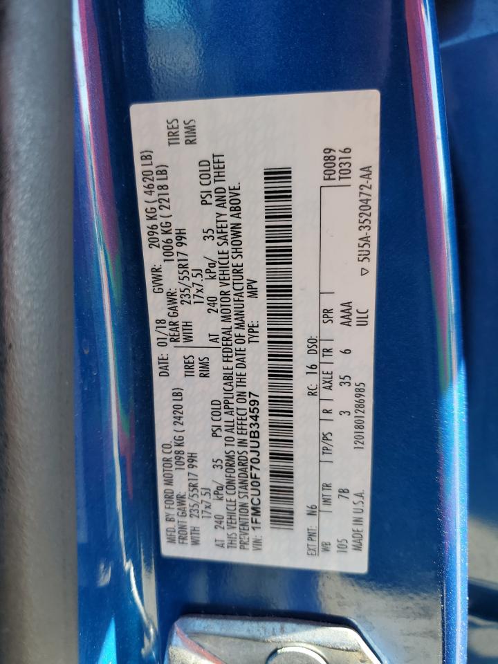 2018 Ford Escape S VIN: 1FMCU0F70JUB34597 Lot: 82563265