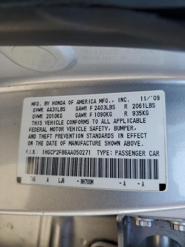 2010 Honda Accord Exl VIN: 1HGCP2F86AA050271 Lot: 84939005