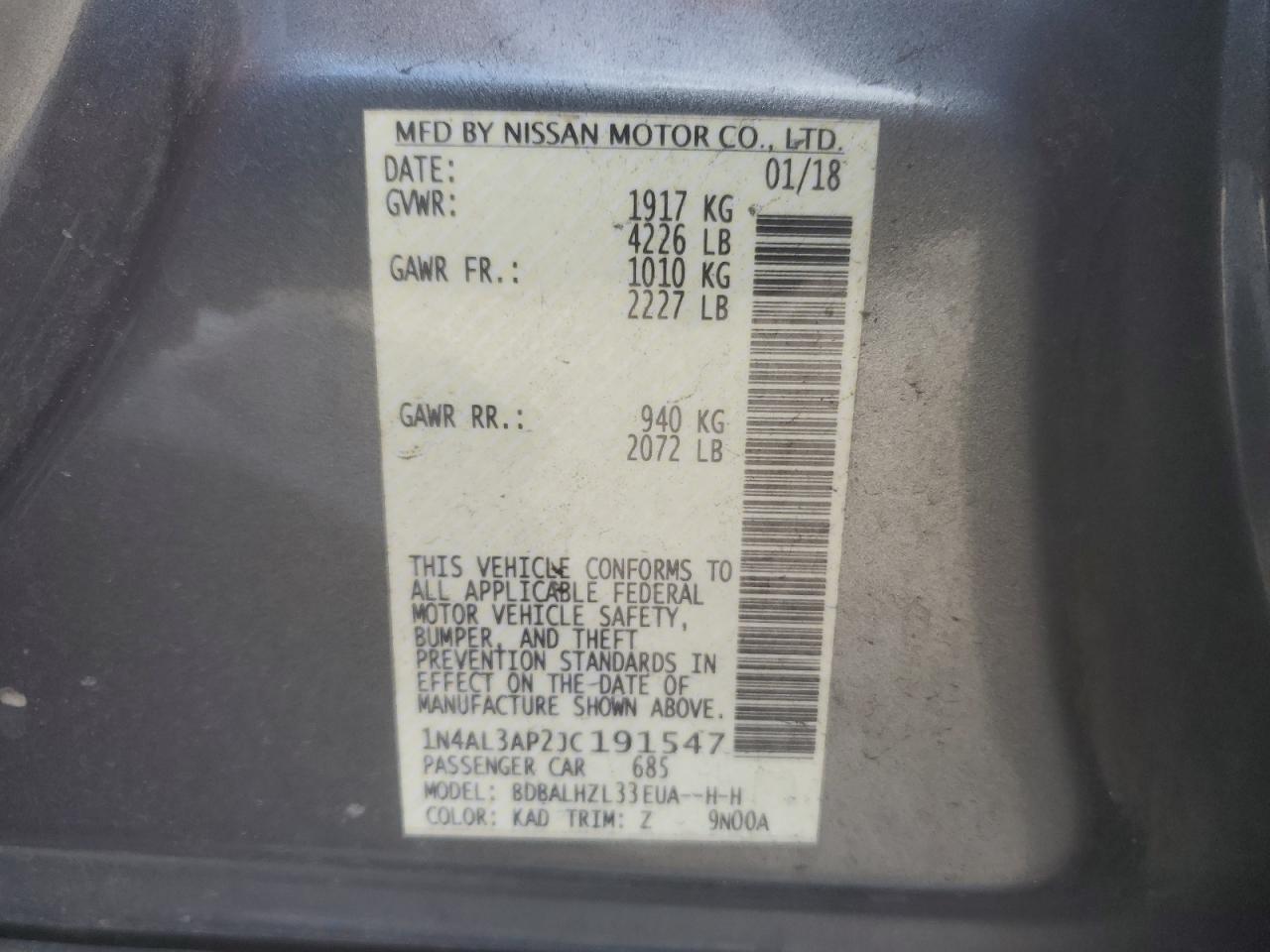 2018 Nissan Altima 2.5 VIN: 1N4AL3AP2JC191547 Lot: 82260845