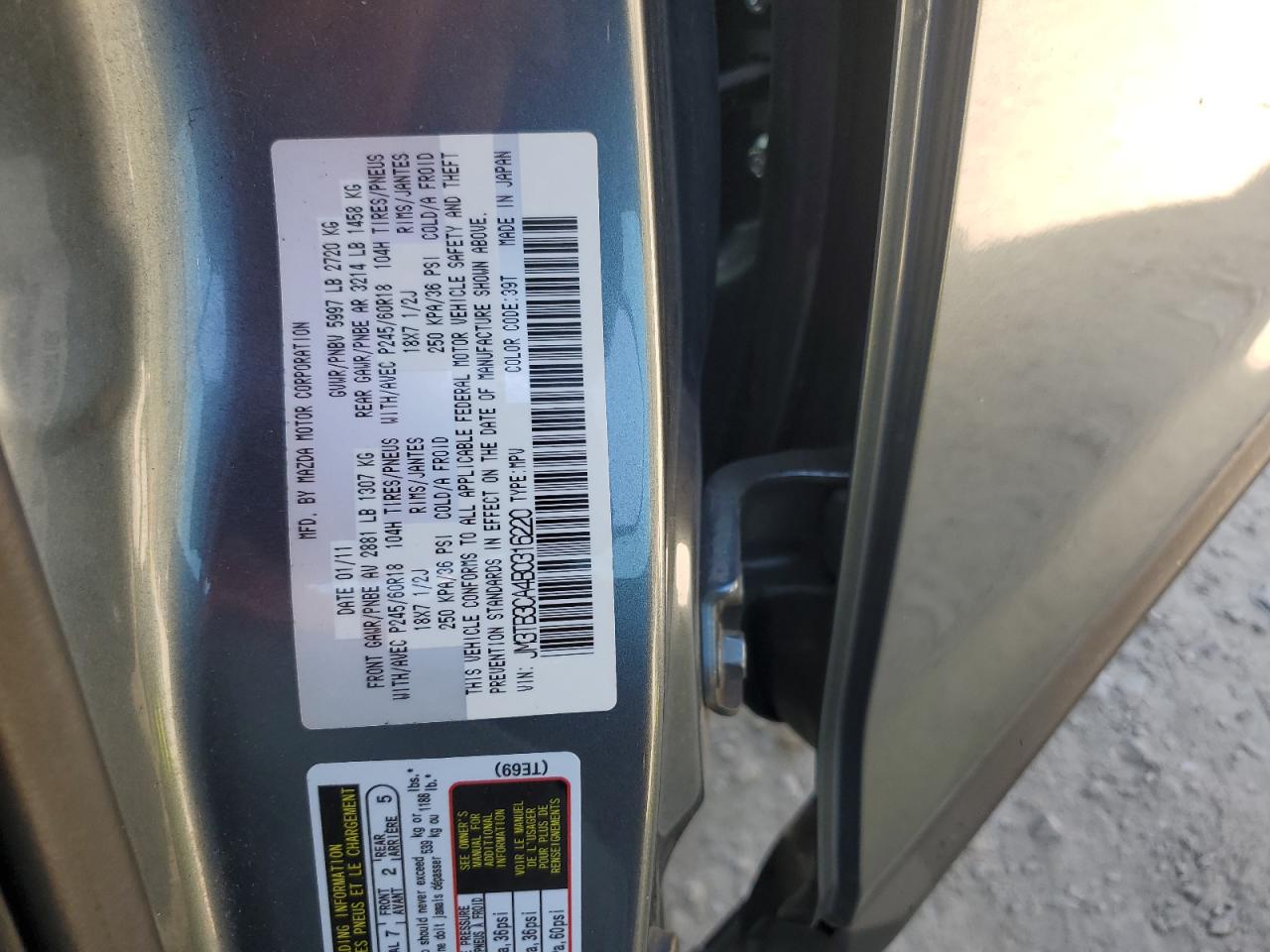 2011 Mazda Cx-9 VIN: JM3TB3CA4B0316220 Lot: 81974515