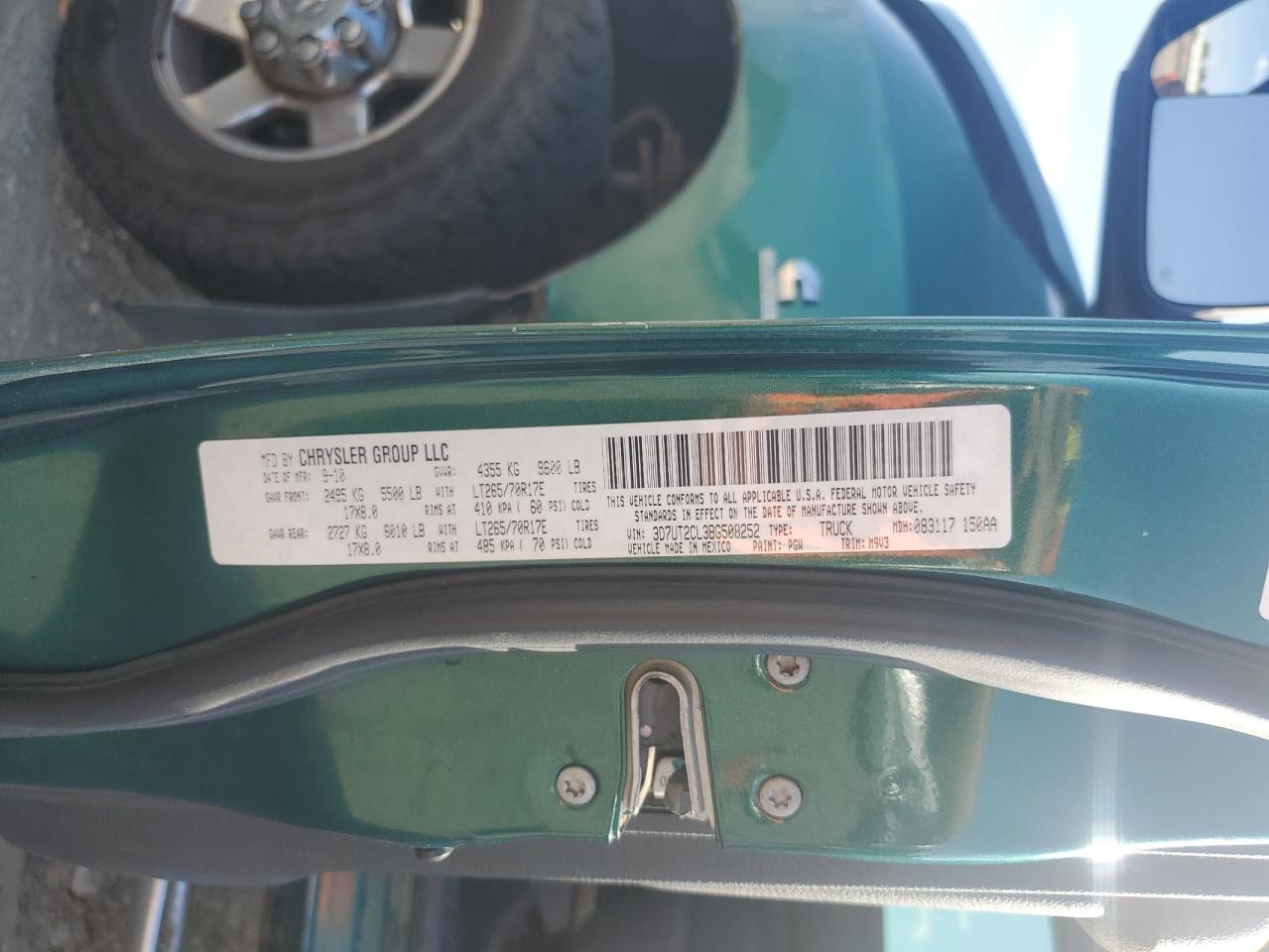 2011 Dodge Ram 2500 VIN: 3D7UT2CL3BG508252 Lot: 81986985