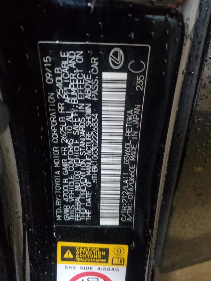 2016 Lexus Es 350 VIN: JTHBK1GG3G2226834 Lot: 85151995