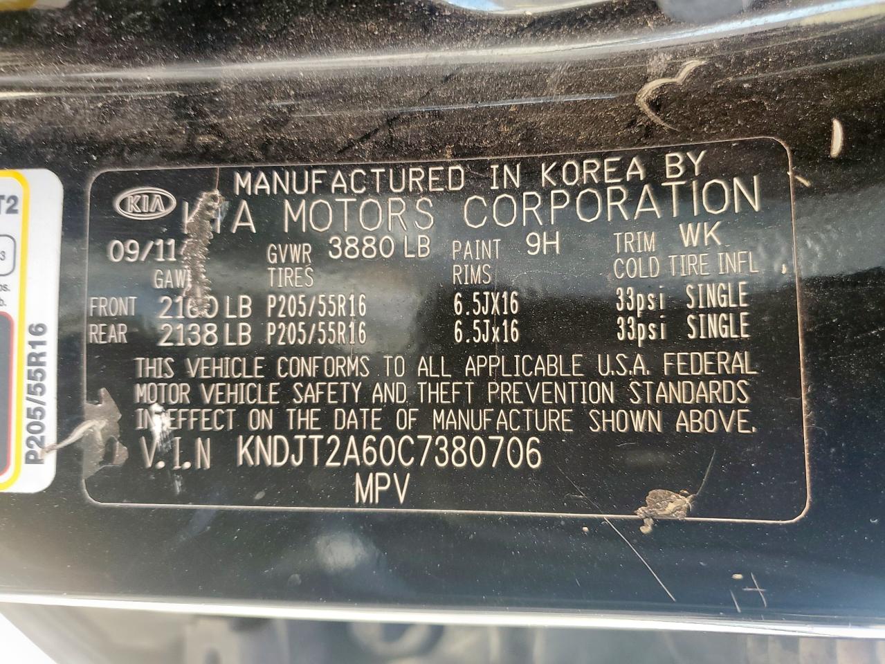 2012 Kia Soul + VIN: KNDJT2A60C7380706 Lot: 81823585