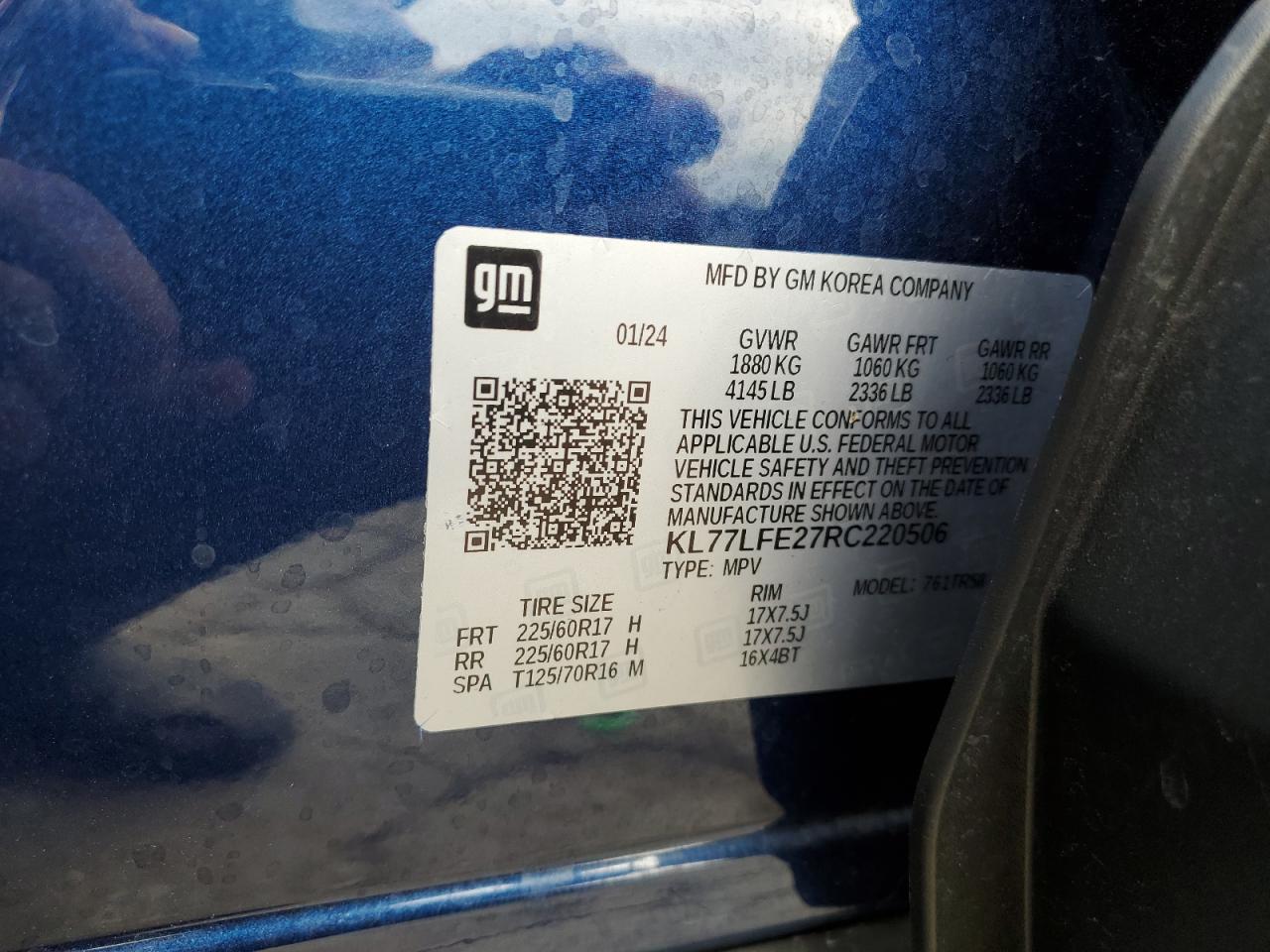 2024 Chevrolet Trax Ls VIN: KL77LFE27RC220506 Lot: 82242195