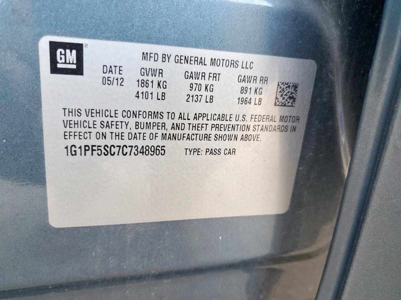 2012 Chevrolet Cruze Lt VIN: 1G1PF5SC7C7348965 Lot: 82300795