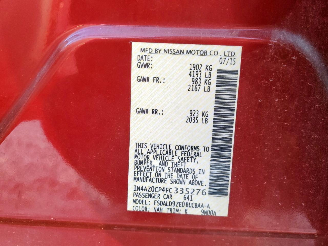 2015 Nissan Leaf S VIN: 1N4AZ0CP4FC335276 Lot: 82371185