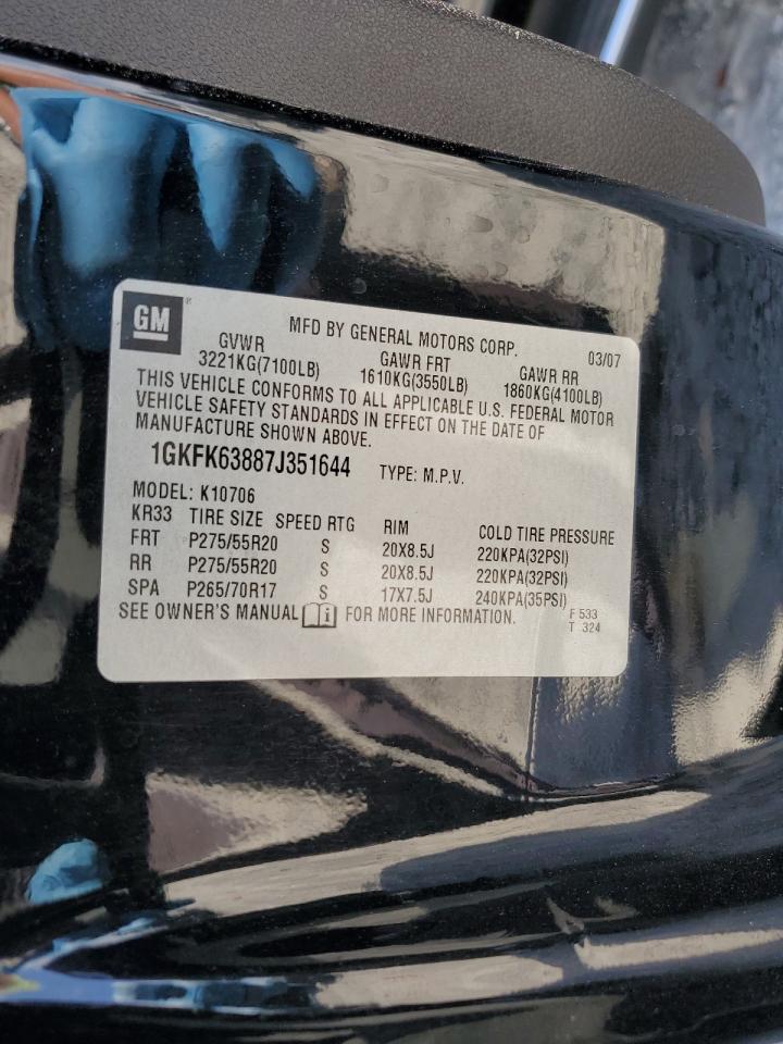 2007 GMC Yukon Denali VIN: 1GKFK63887J351644 Lot: 82001995