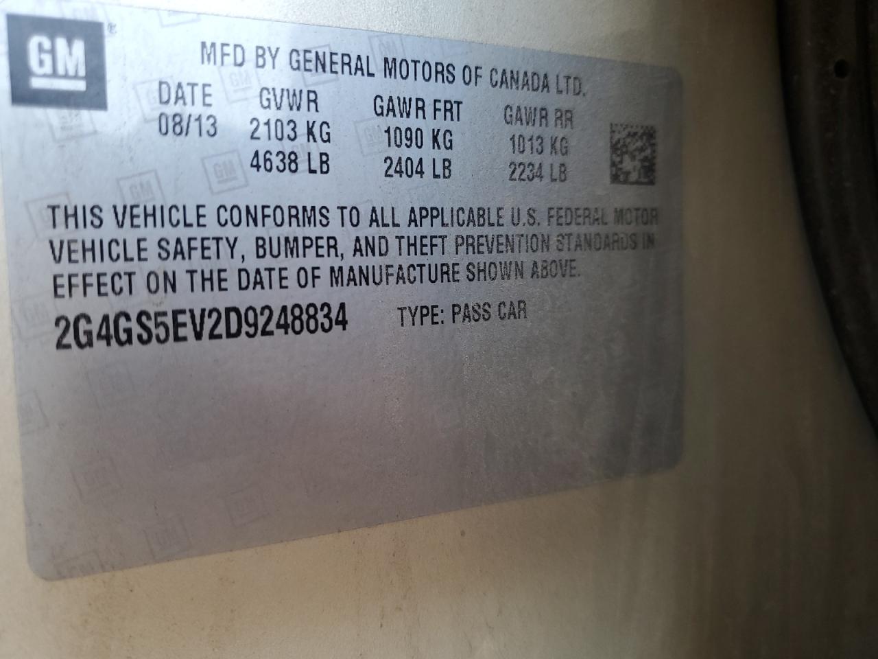 2013 Buick Regal Premium VIN: 2G4GS5EV2D9248834 Lot: 86314855