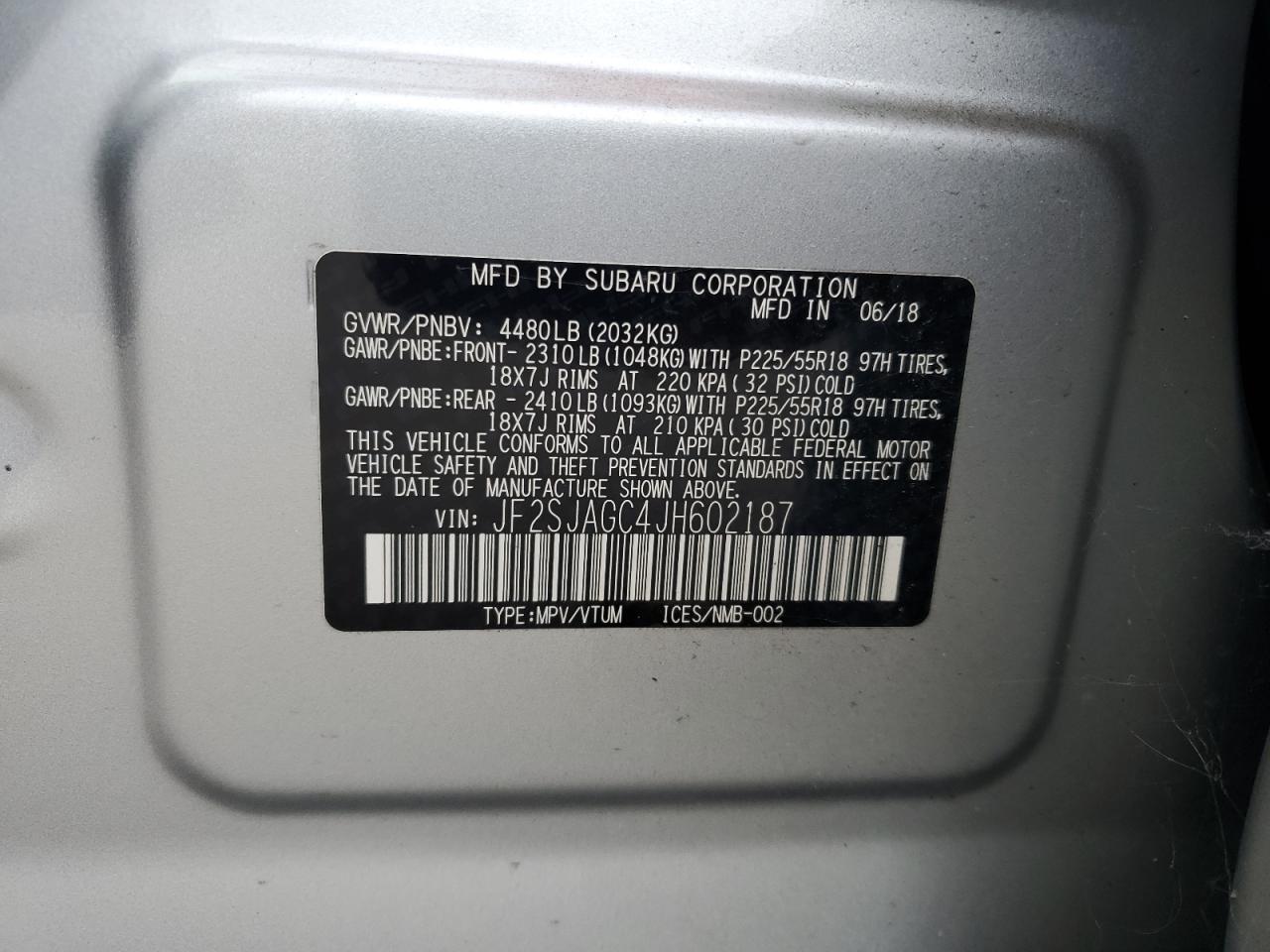 2018 Subaru Forester 2.5I Premium VIN: JF2SJAGC4JH602187 Lot: 81554265