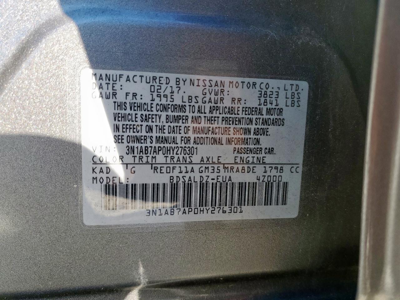 2017 Nissan Sentra S VIN: 3N1AB7AP0HY276301 Lot: 90933725