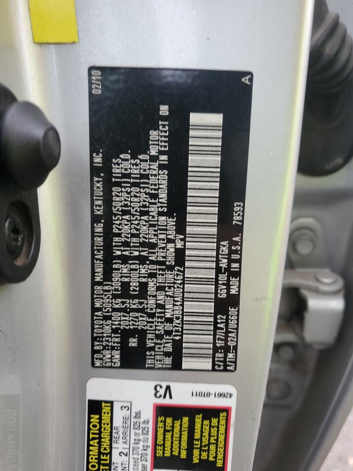 2010 Toyota Venza VIN: 4T3ZK3BB4AU024672 Lot: 82430585