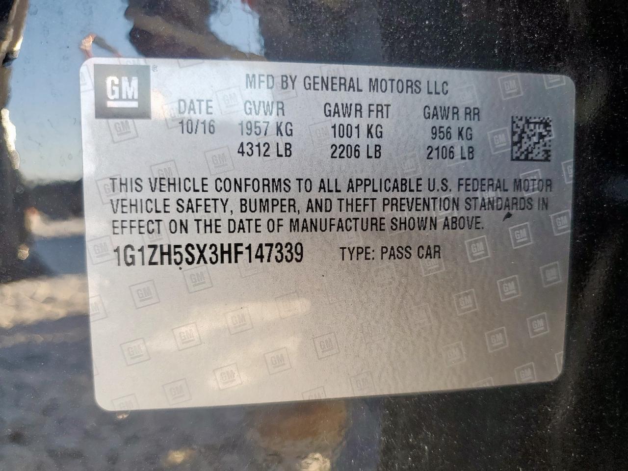 2017 Chevrolet Malibu Premier VIN: 1G1ZH5SX3HF147339 Lot: 86170655