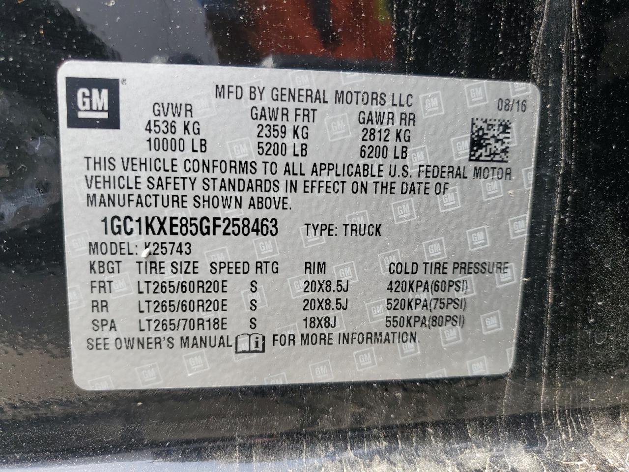 2016 Chevrolet Silverado K2500 High Country VIN: 1GC1KXE85GF258463 Lot: 84974525