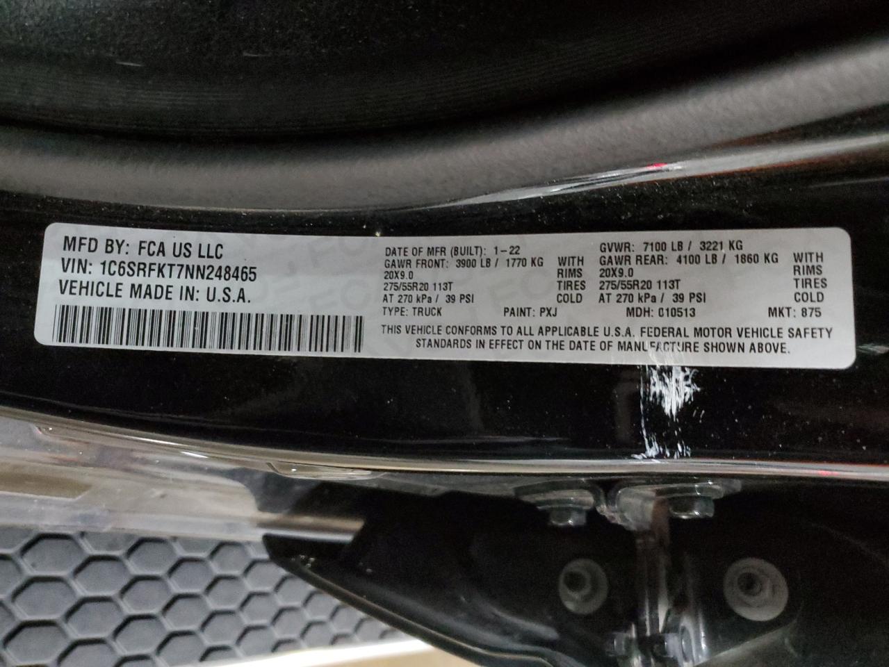 2022 Ram 1500 Longhorn VIN: 1C6SRFKT7NN248465 Lot: 89704305