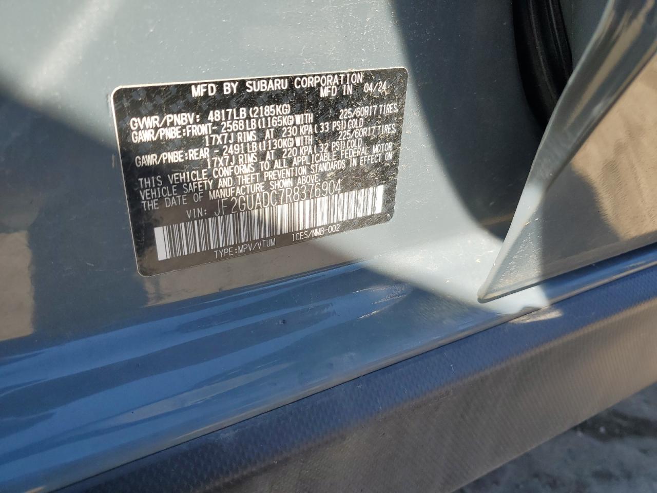 2024 Subaru Crosstrek Premium VIN: JF2GUADC7R8376904 Lot: 86071945