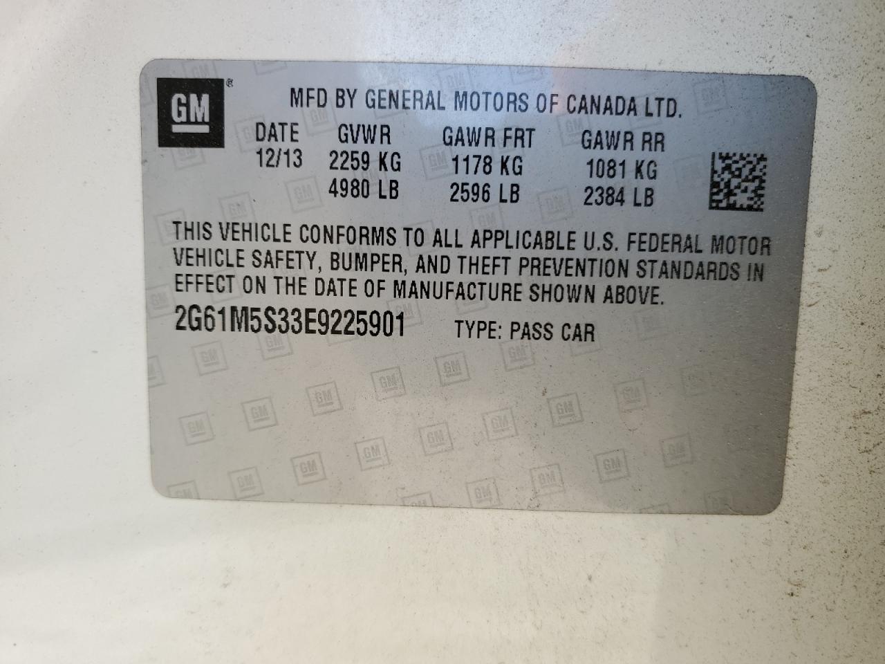 2014 Cadillac Xts Luxury Collection VIN: 2G61M5S33E9225901 Lot: 86812595