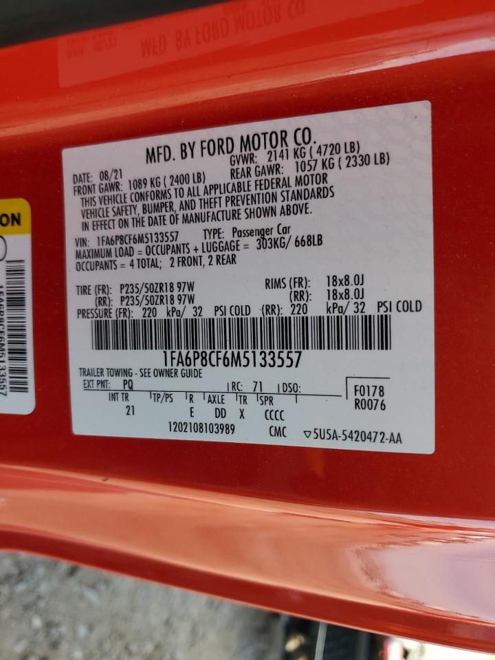 2021 Ford Mustang Gt VIN: 1FA6P8CF6M5133557 Lot: 86133525