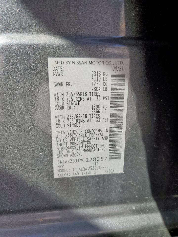 2021 Nissan Murano Sv VIN: 5N1AZ2BJ1MC128257 Lot: 86332845