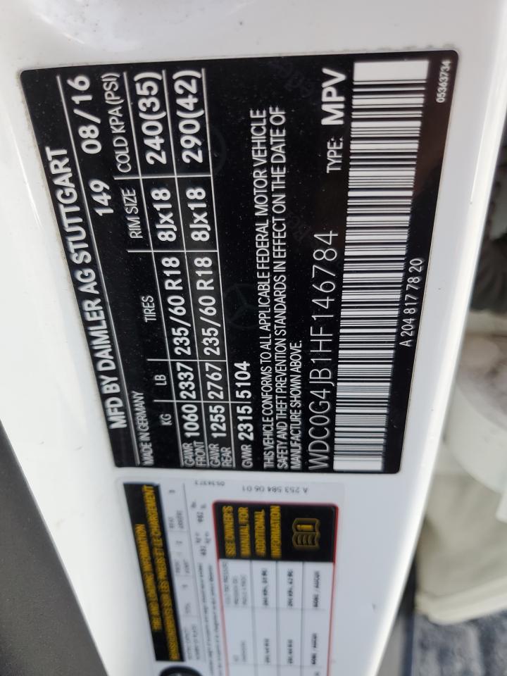 2017 Mercedes-Benz Glc 300 VIN: WDC0G4JB1HF146784 Lot: 84905895