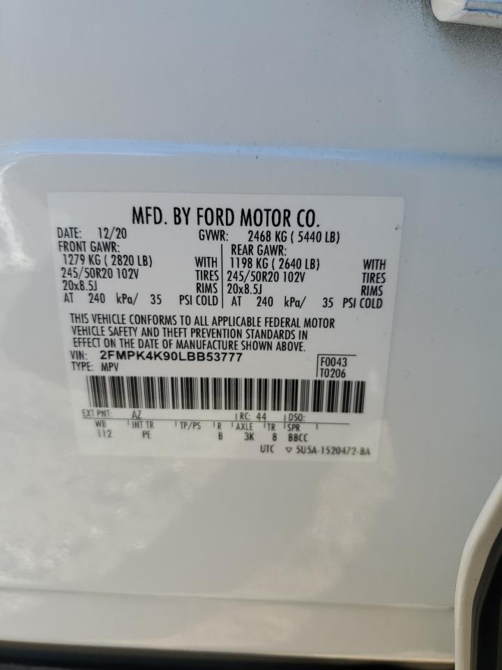 2020 Ford Edge Titanium VIN: 2FMPK4K90LBB53777 Lot: 82582005